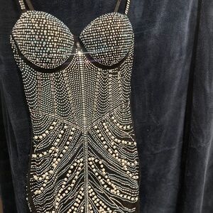 Embellished Mesh Mini Dress
